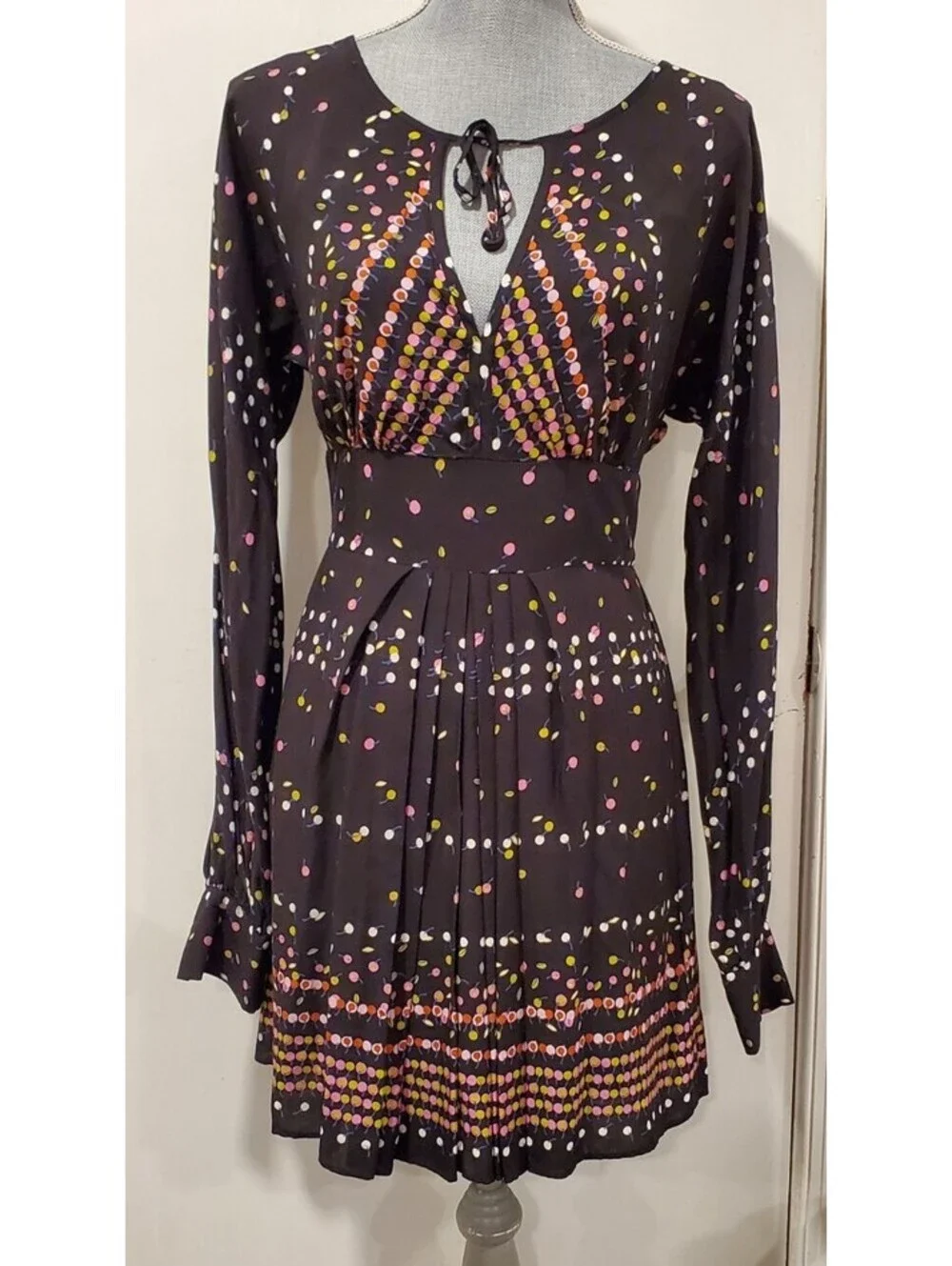 Free People Size 6 Black Coryn Dress Keyhole Back Polka Dots